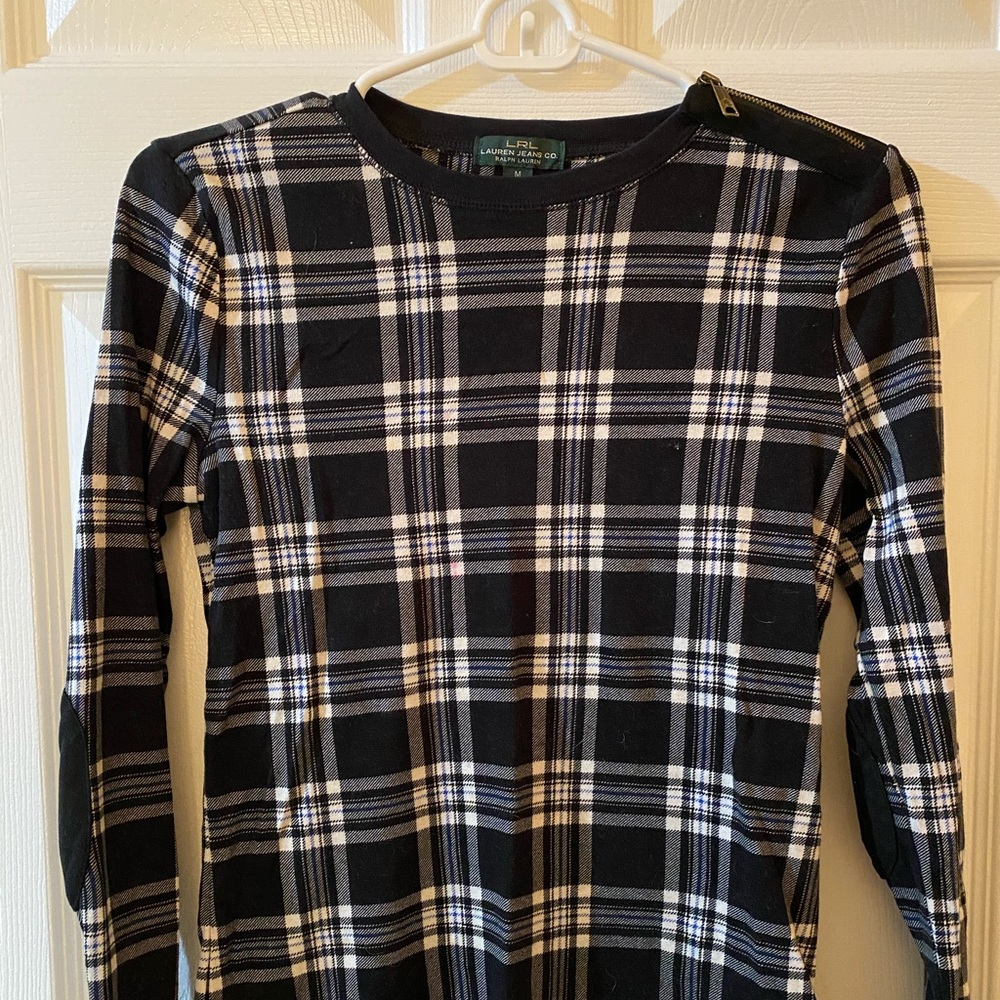 Ralph Lauren White & Black Plaid Knit Top, Sz. M